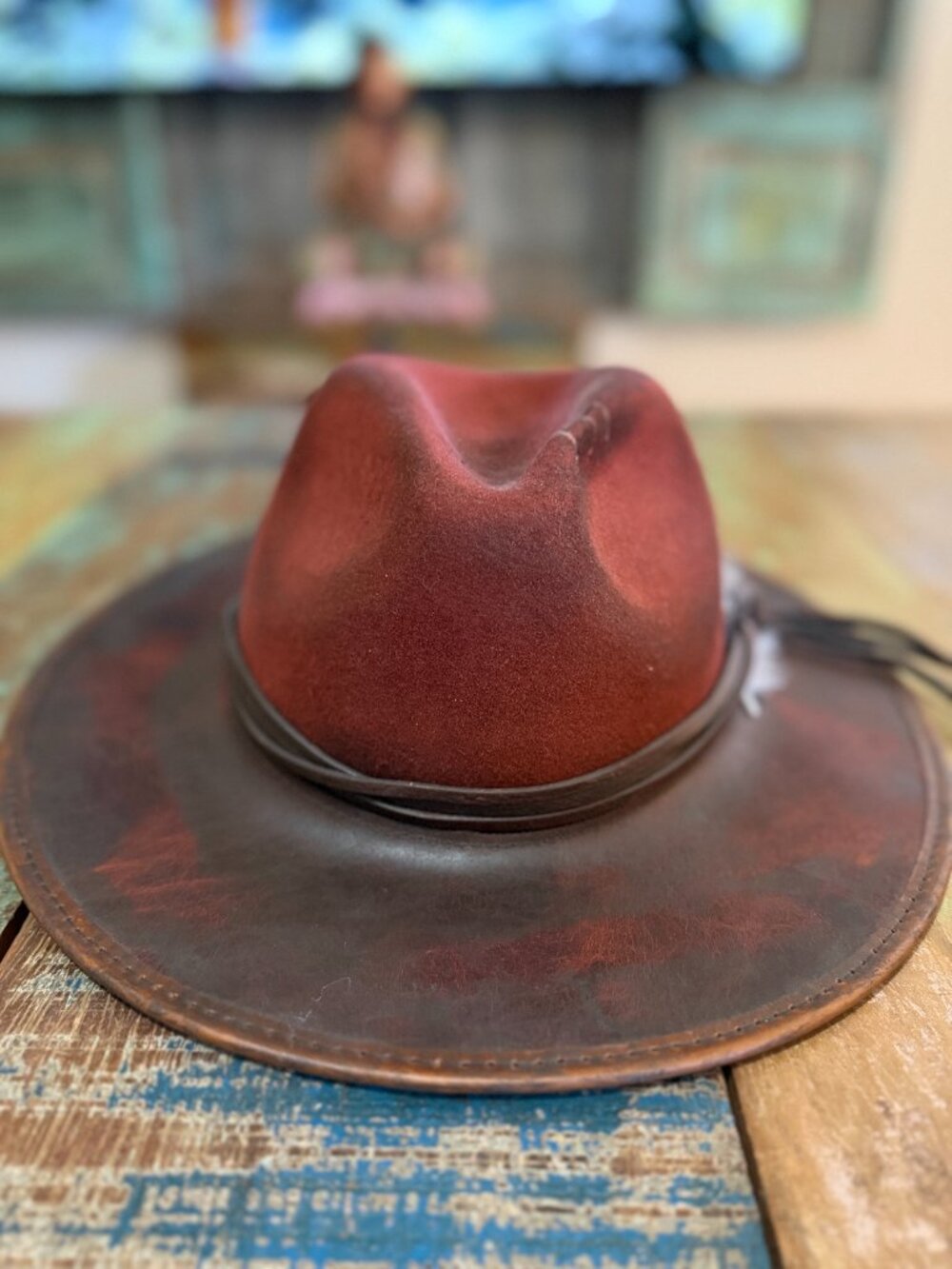 American Hat Makers XL Leather Wool Felt Fedora Feather Hat - Picture 2 of 7